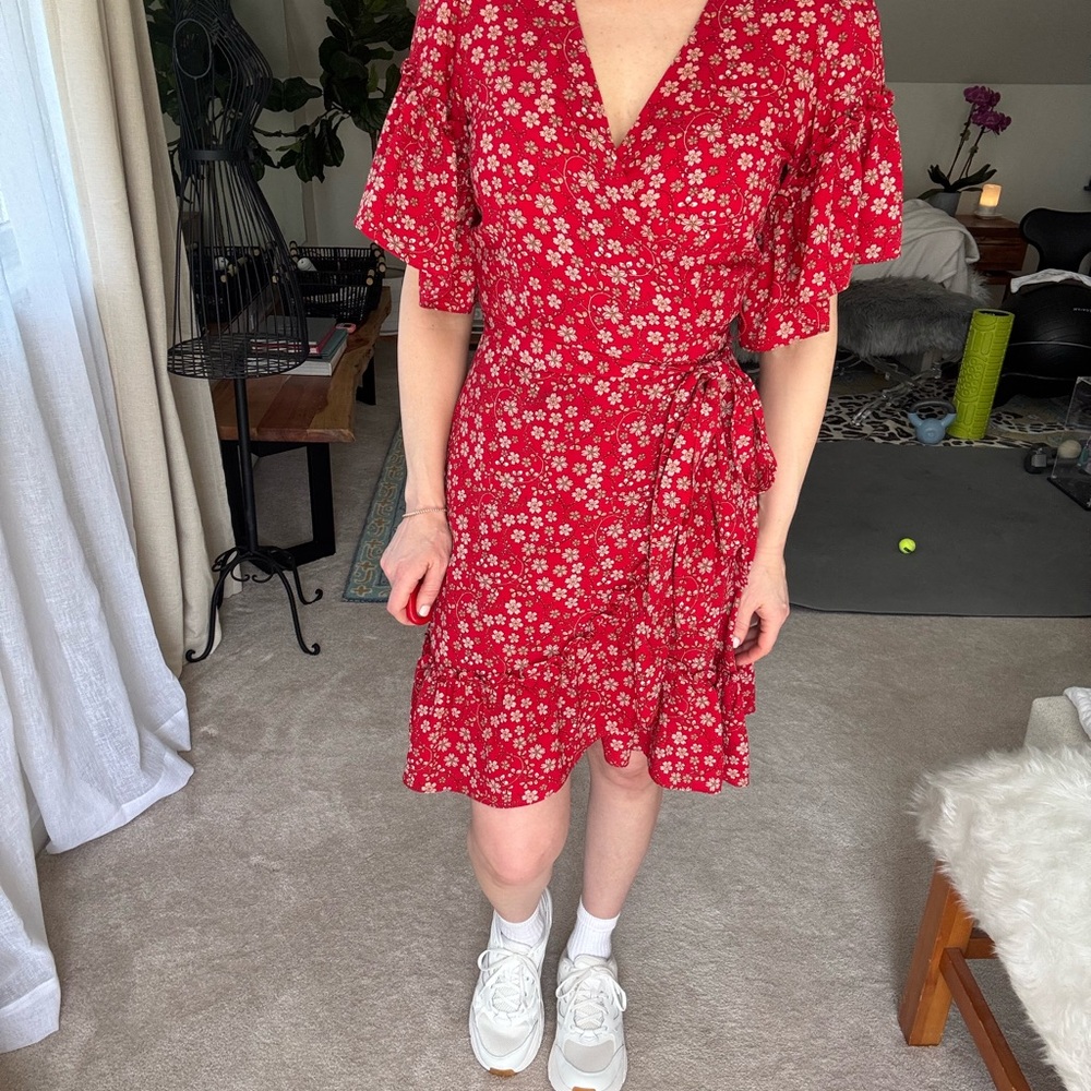 Floral Red Wrap Dress
